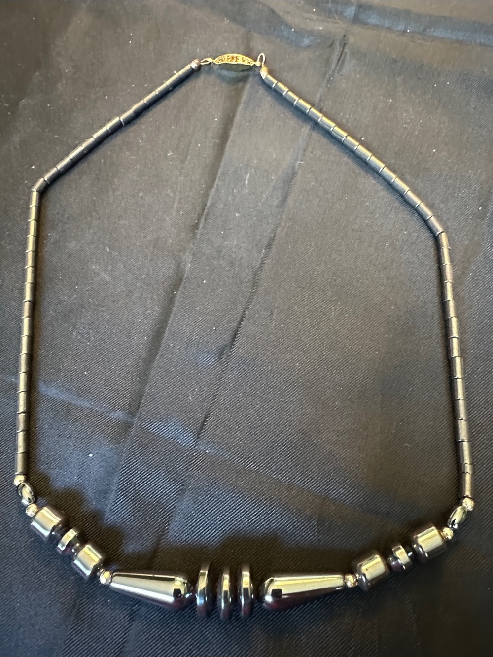 Modernist Vintage Black Hematite Beaded Bar Necklace - Women